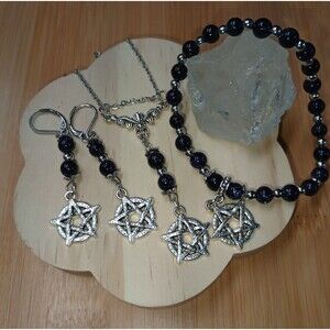 This stunning Jewelry Set features the sparkling Blue Goldstone and Pentagrams